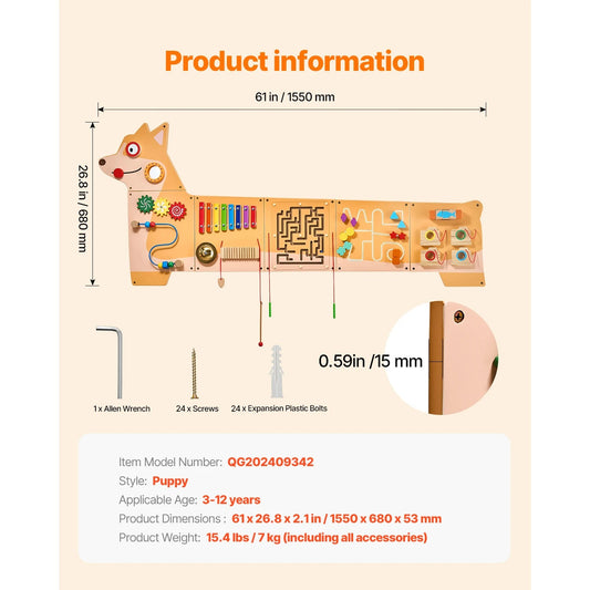 Štěně nástěnná deska – 12 aktivit – Montessori učicí panel