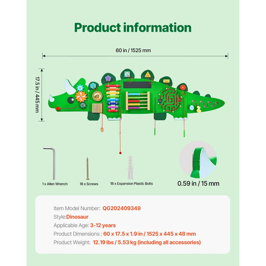 Dinosauří nástěnná deska – 11 aktivit – Montessori učicí panel