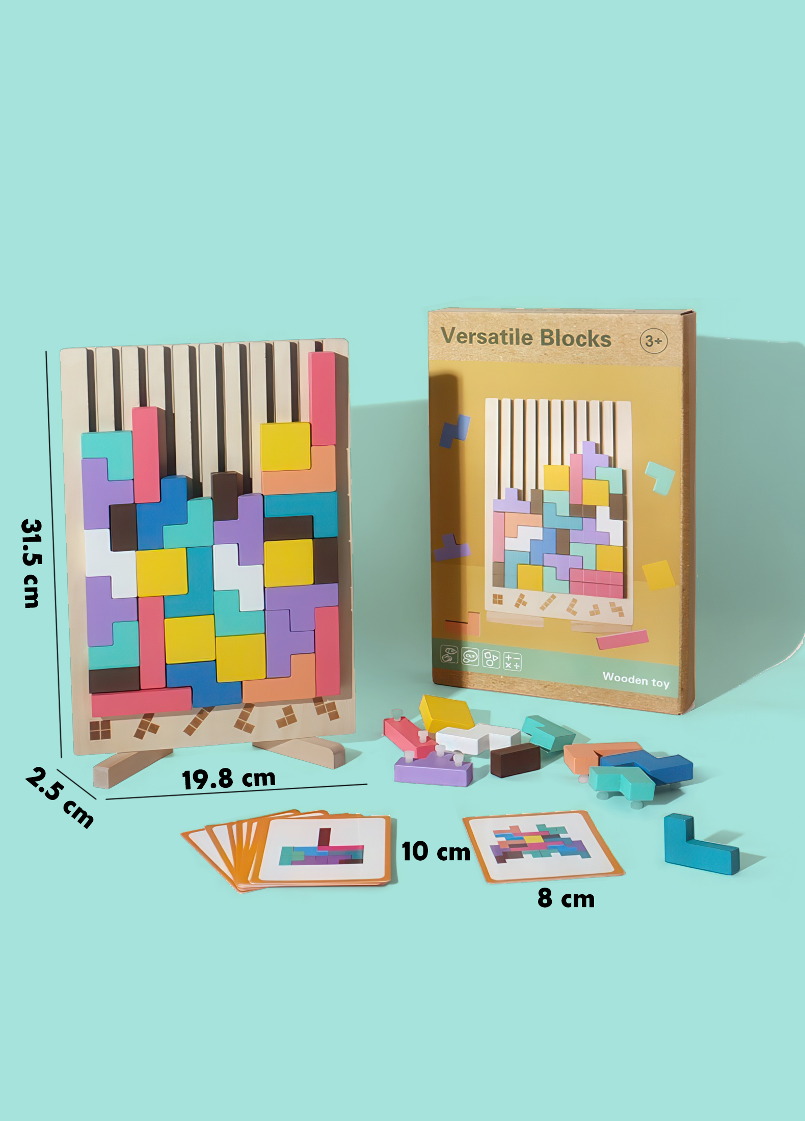 Barevné dřevěné kostky – trénink logiky a rovnováhy pro děti od 3 let. Vzdělávací hračka s kartičkami a stojanem pro rozvoj kreativity a motoriky.