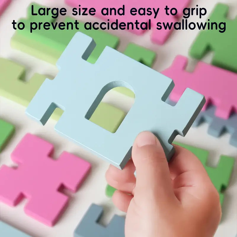 🌟 Dřevěná Skládačka Tvarů &amp; Bloků – Barevná Montessori Hračka 74dílná