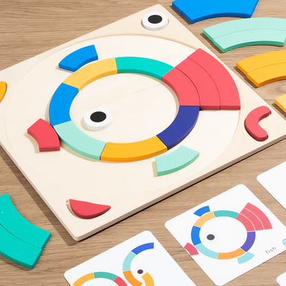 🌈 Drevené Farebné Bloky &amp; Puzzle Set – Kreativní Rainbow Stavebnice s 15 Kartami