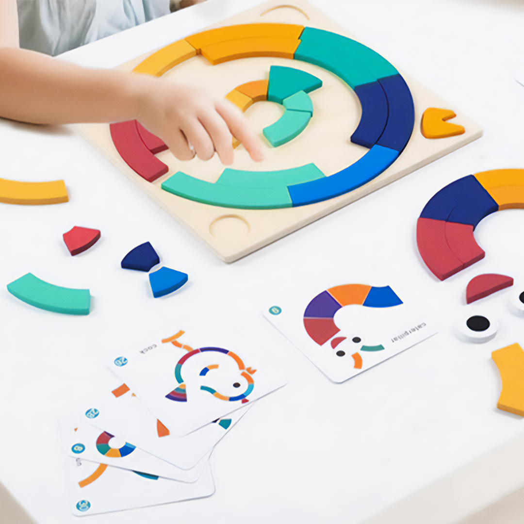 🌈 Drevené Farebné Bloky &amp; Puzzle Set – Kreativní Rainbow Stavebnice s 15 Kartami