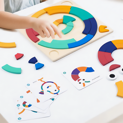 🌈 Drevené Farebné Bloky &amp; Puzzle Set – Kreativní Rainbow Stavebnice s 15 Kartami