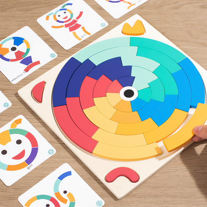 🌈 Drevené Farebné Bloky &amp; Puzzle Set – Kreativní Rainbow Stavebnice s 15 Kartami