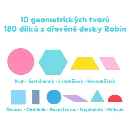 🐾 Sada Drevený Zvířecí &amp; Geometrický Tvarový Puzzle Tangram