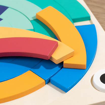 🌈 Drevené Farebné Bloky &amp; Puzzle Set – Kreativní Rainbow Stavebnice s 15 Kartami