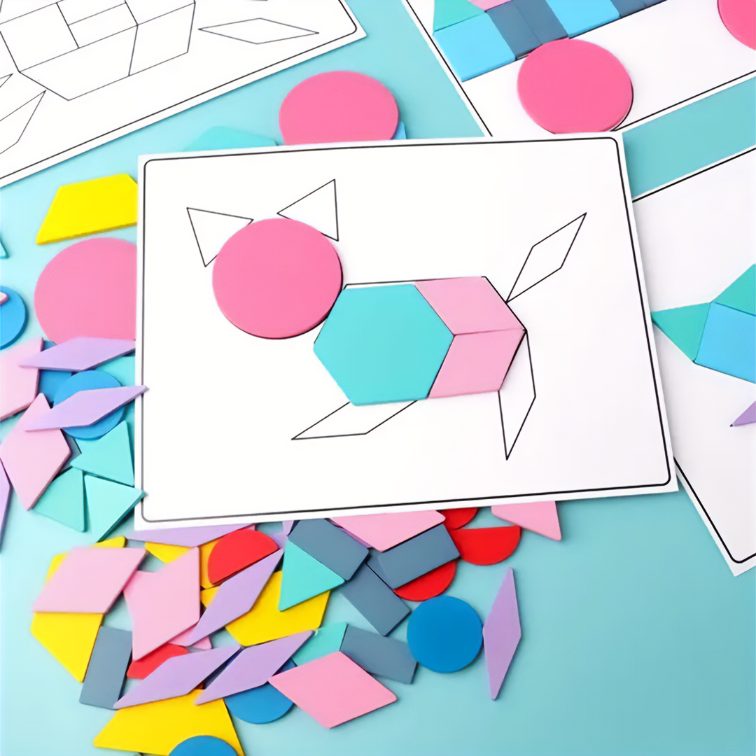 🐾 Sada Drevený Zvířecí &amp; Geometrický Tvarový Puzzle Tangram