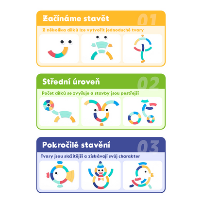 🌈 Drevené Farebné Bloky &amp; Puzzle Set – Kreativní Rainbow Stavebnice s 15 Kartami