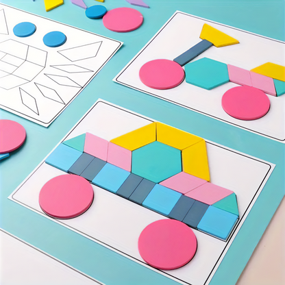 🐾 Sada Drevený Zvířecí &amp; Geometrický Tvarový Puzzle Tangram