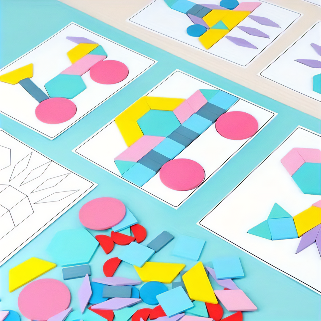 🐾 Sada Drevený Zvířecí &amp; Geometrický Tvarový Puzzle Tangram