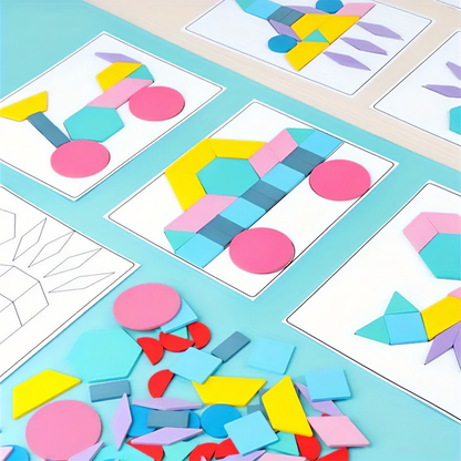 🐾 Sada Drevený Zvířecí &amp; Geometrický Tvarový Puzzle Tangram