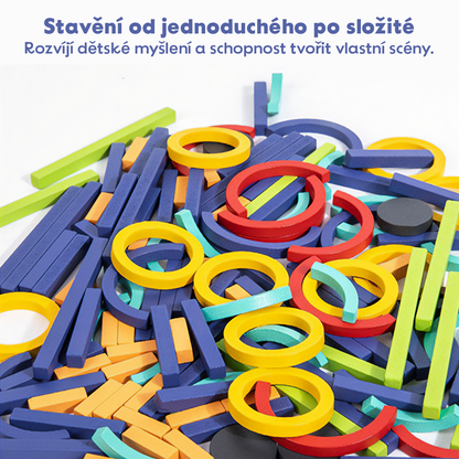 🌈Dřevěná Sada 120 Tyček A Kroužků / Wooden Stick &amp; Ring Logická hra 120 KS