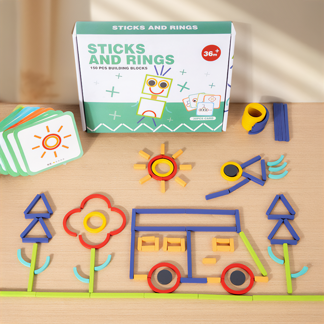 🌈Dřevěná Sada 120 Tyček A Kroužků / Wooden Stick &amp; Ring Logická hra 120 KS