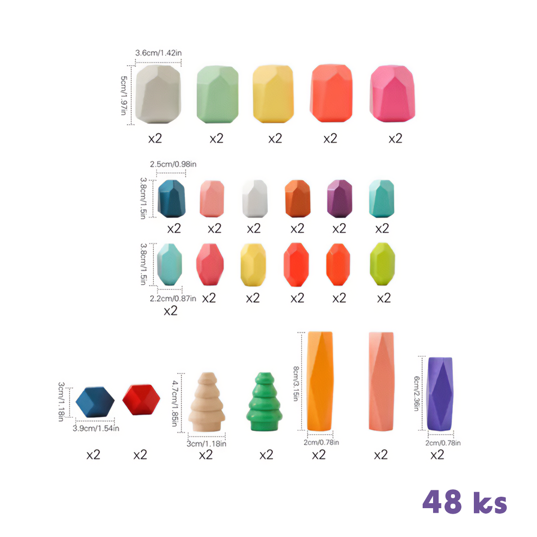 🪵Dřevěné Barevné Vyvažovací Bloky – Různé Délky, Puzzle Hra 36 dílné