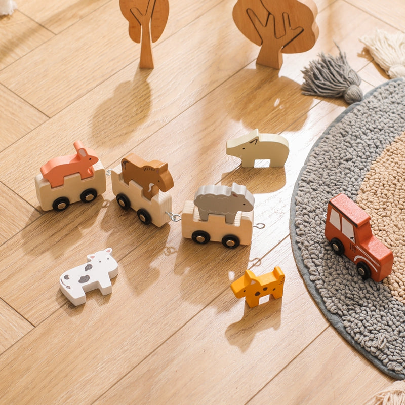 Montessori vláčková sada se zvířaty / Montessori Animal Train Set