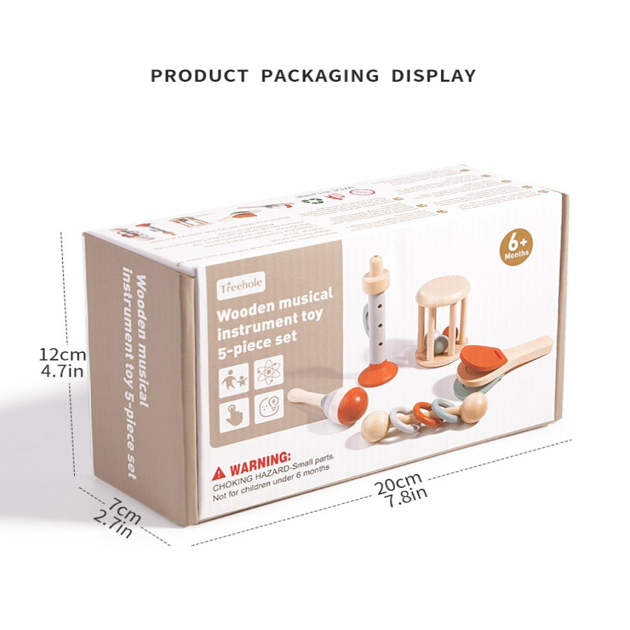 Montessori sada drevených hudobných nástrojov – 5 kusov