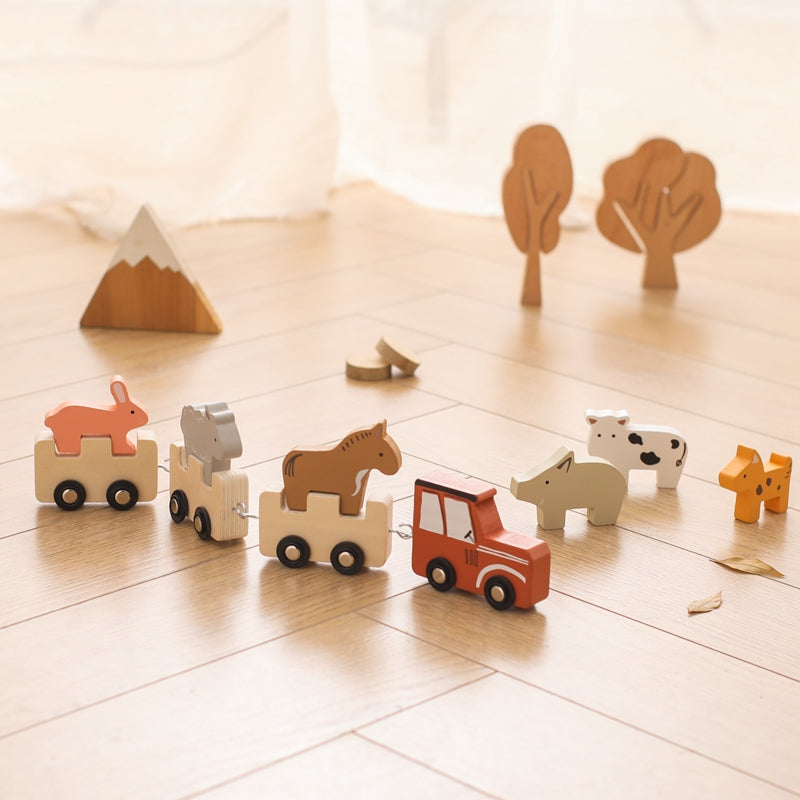 Montessori vláčková sada se zvířaty / Montessori Animal Train Set