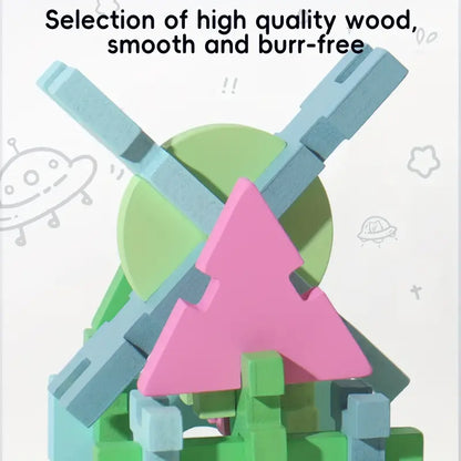 🌟 Dřevěná Skládačka Tvarů &amp; Bloků – Barevná Montessori Hračka 74dílná