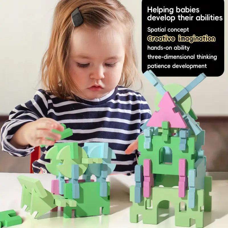 🌟 Dřevěná Skládačka Tvarů &amp; Bloků – Barevná Montessori Hračka 74dílná