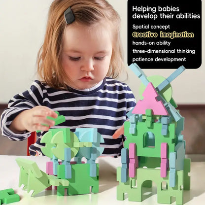 🌟 Dřevěná Skládačka Tvarů &amp; Bloků – Barevná Montessori Hračka 74dílná