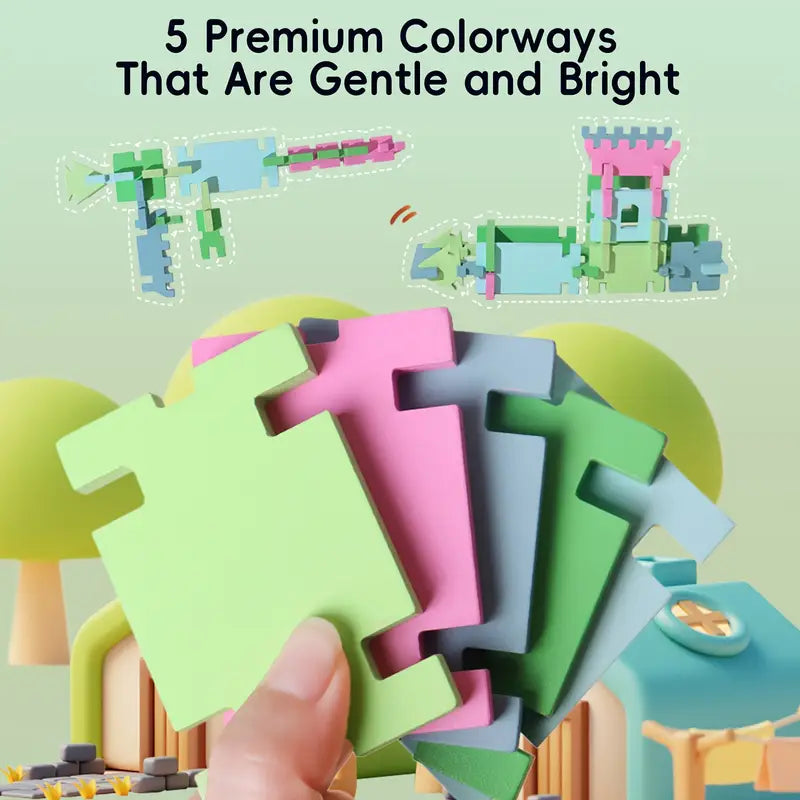 🌟 Dřevěná Skládačka Tvarů &amp; Bloků – Barevná Montessori Hračka 74dílná