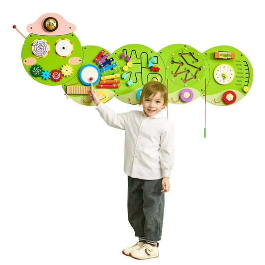 Housenka nástěnná deska – 12 aktivit – Montessori učicí panel