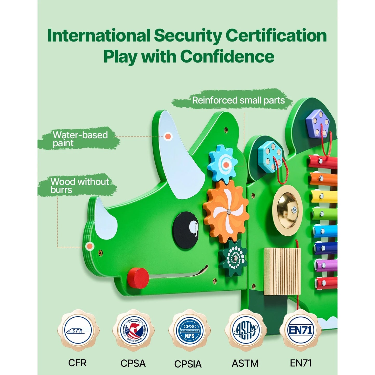 Dinosauří nástěnná deska – 11 aktivit – Montessori učicí panel