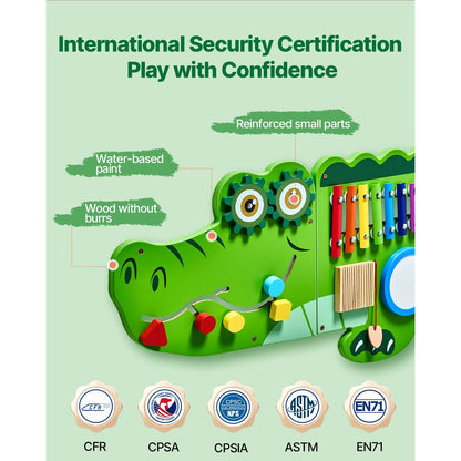 Krokodýl nástěnná deska – 9 aktivit – Montessori učicí panel