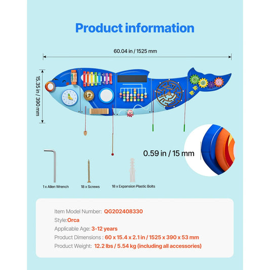 Kosatka nástěnná deska – 12 aktivit – Montessori učicí panel