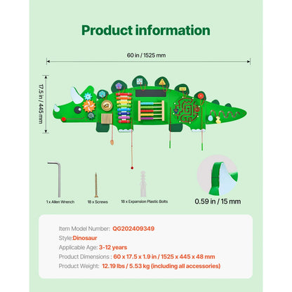 Dinosauří nástěnná deska – 11 aktivit – Montessori učicí panel